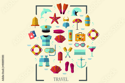 travel illustration of a set of icons