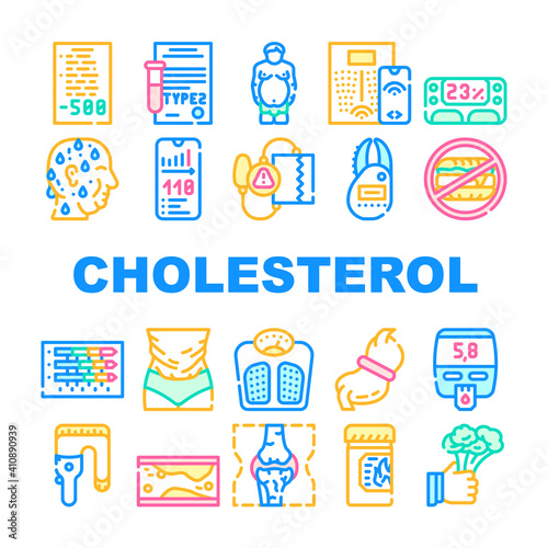 Cholesterol Overweight Collection Icons Set Vector flat