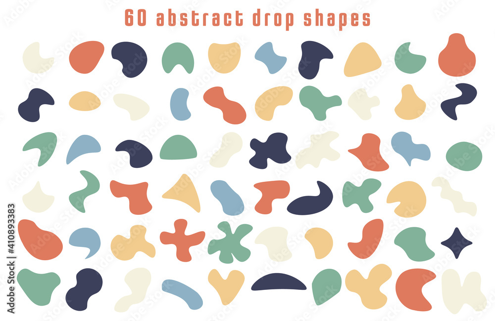 Fototapeta premium Set of 60 vector simple abstract colorful earth tones drops shapes