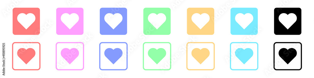 Vector heart icon. Set of symbols of colored hearts on a white background. Vector set of multi-colored hearts. Hearts icons for world health day. Icons in a flat style. Vector illustration.
