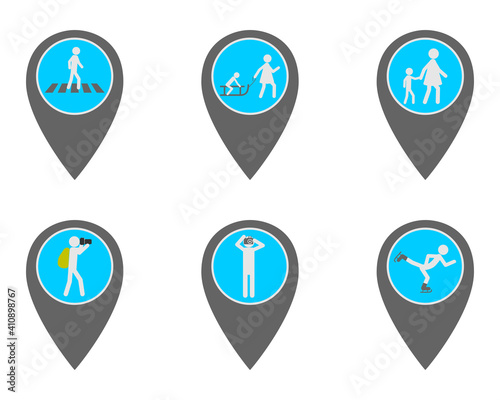 Pins mit Symbolen zum Reisen