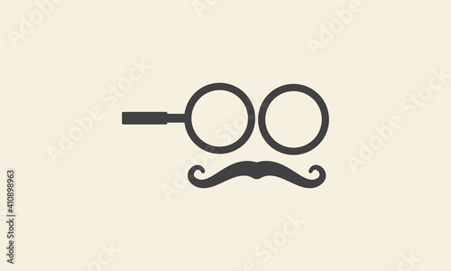 detective with magnifying glass and mustache head logo vector icon symbol graphic design illustration