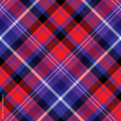 Seamless pattern in wonderful red, dark blue, violet and white colors for plaid, fabric, textile, clothes, tablecloth and other things. Vector image. 2