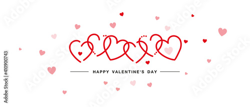 Happy Valentines Day handwritten line design love red pink hearts white greeting card
