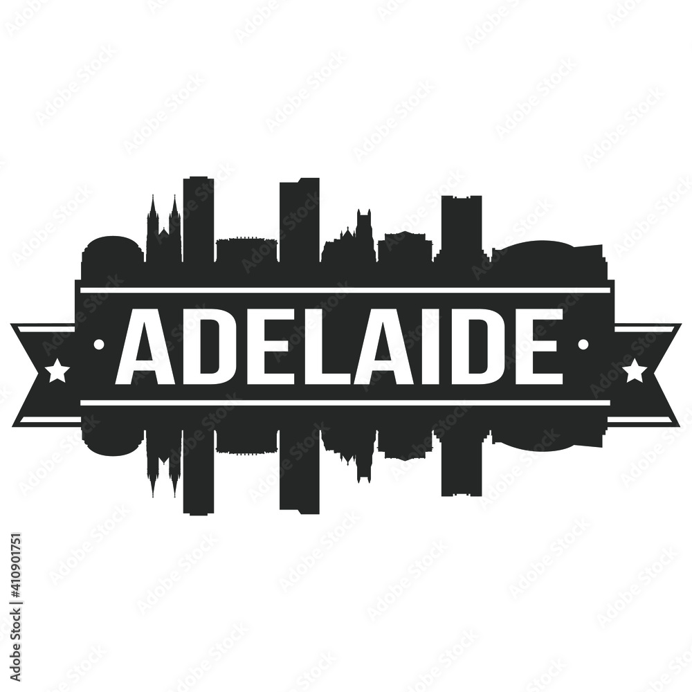 Fototapeta premium Adelaide Australia Oceania Skyline Silhouette Design City Vector Art Famous Buildings Stamp Stencil.