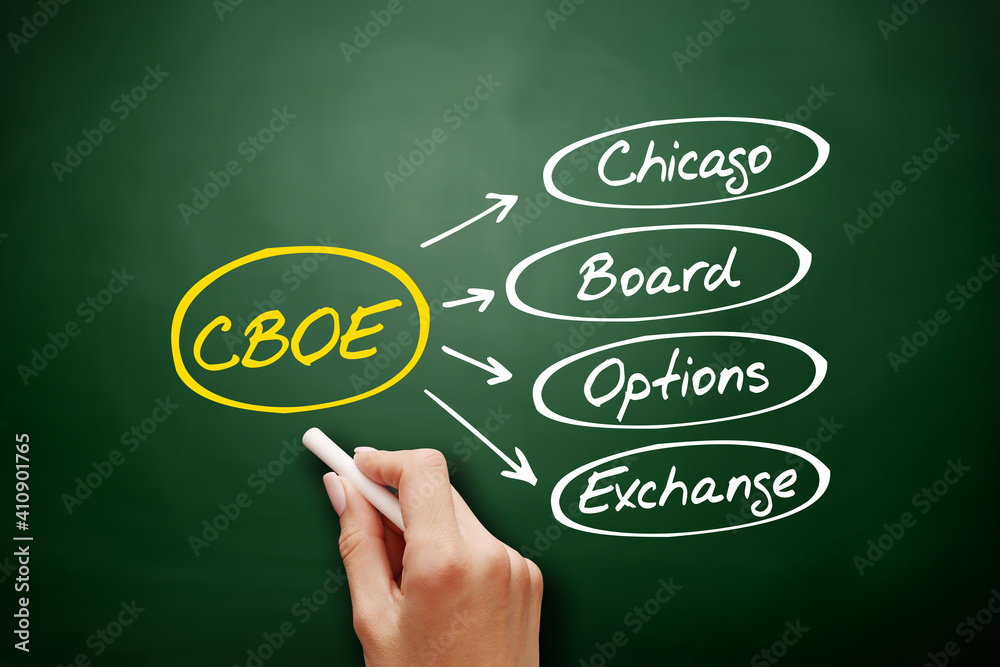 CBOE - Chicago Board Options Exchange acronym, business concept on blackboard CBOE - Chicago Board Options Exchange acronym, business concept on blackboard