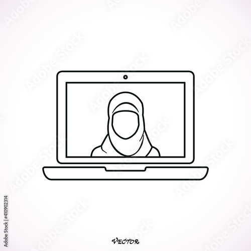Laptop, muslim  woman profile picture. Modern flat design graphic elements. Vector illustration 