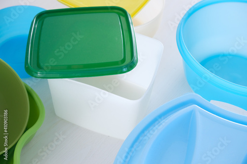 Reusable plastic container in the larder