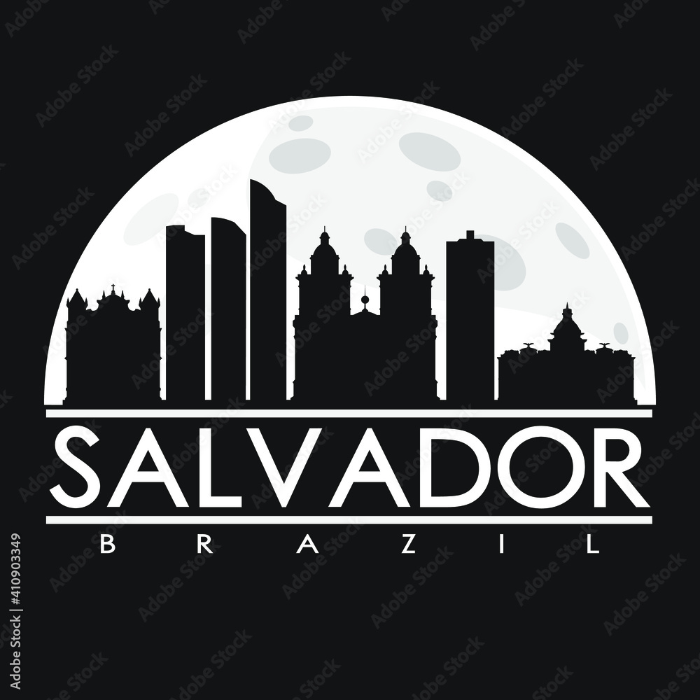 Salvador de Bahia Brazil Skyline City Flat Silhouette Design Background.