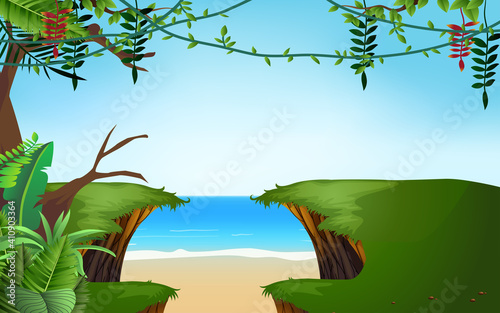 landscape of cliff on the beach with clouds and mountain background