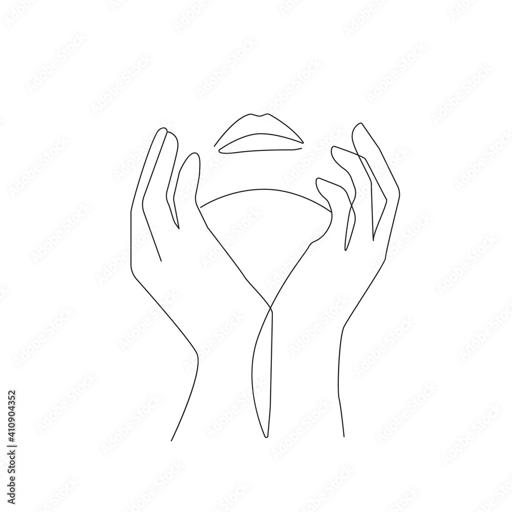 Woman Portrait One Line Drawing. Creative Contemporary Abstract Line Drawing. Beauty Fashion Female Face with Hands. Vector Minimalist Design for Wall Art, Print, Card, Poster. Woman Portrait One Line Drawing. Creative Contemporary Abstract Line Drawing. Beauty Fashion Female Face with Hands. Vector Minimalist Design for Wall Art, Print, Card, Poster.