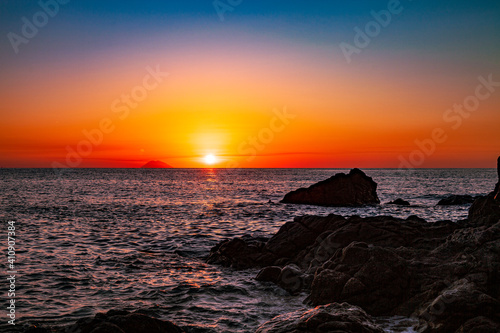 Red sunset over the sea. Beautiful sunset. © marylooo