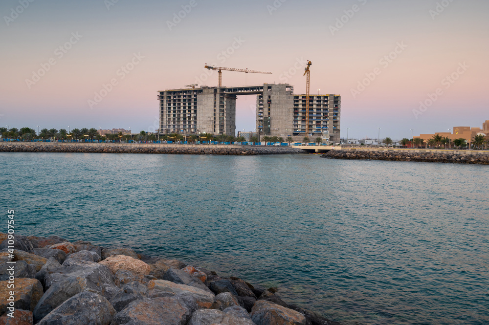 Hotel under construction at Marjan Island in emirate of Ras al Khaimah in the United Arab Emirates