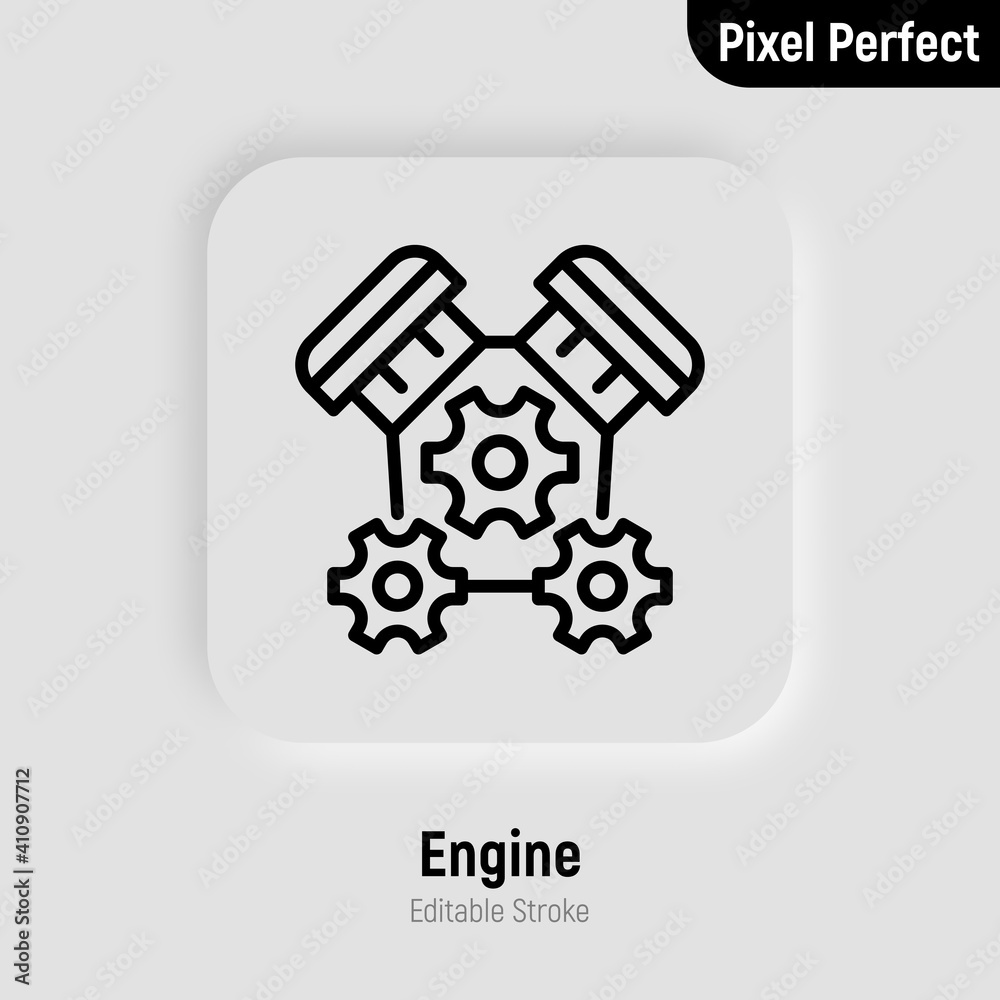 Car engine thin line icon. Pixel perfect, editable stroke. Vector illustration.