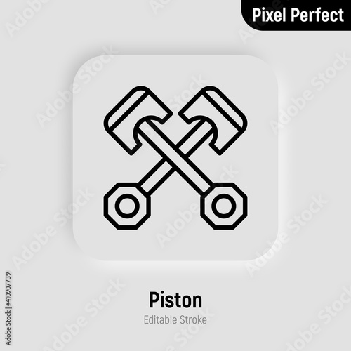 Car pistons thin line icon. Pixel perfect, editable stroke. Vector illustration for car service.