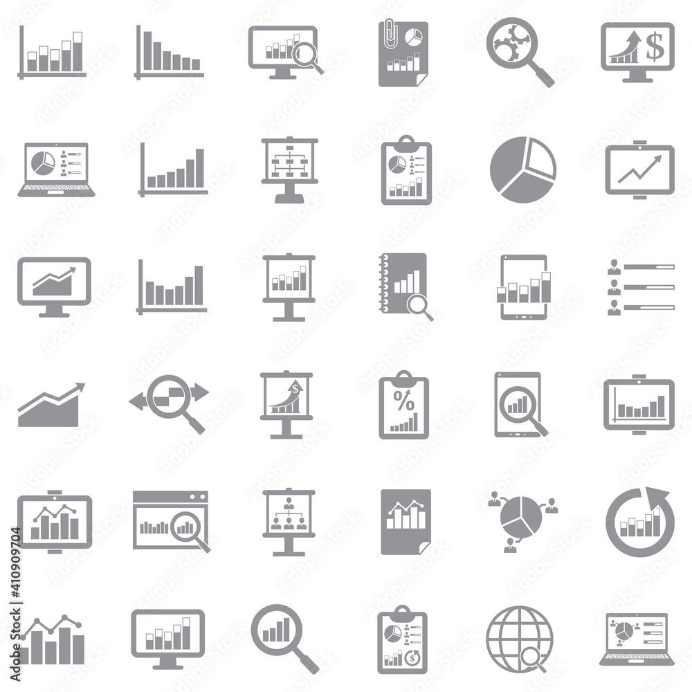 Statistic Icons. Gray Flat Design. Vector Illustration. Statistic Icons. Gray Flat Design. Vector Illustration.