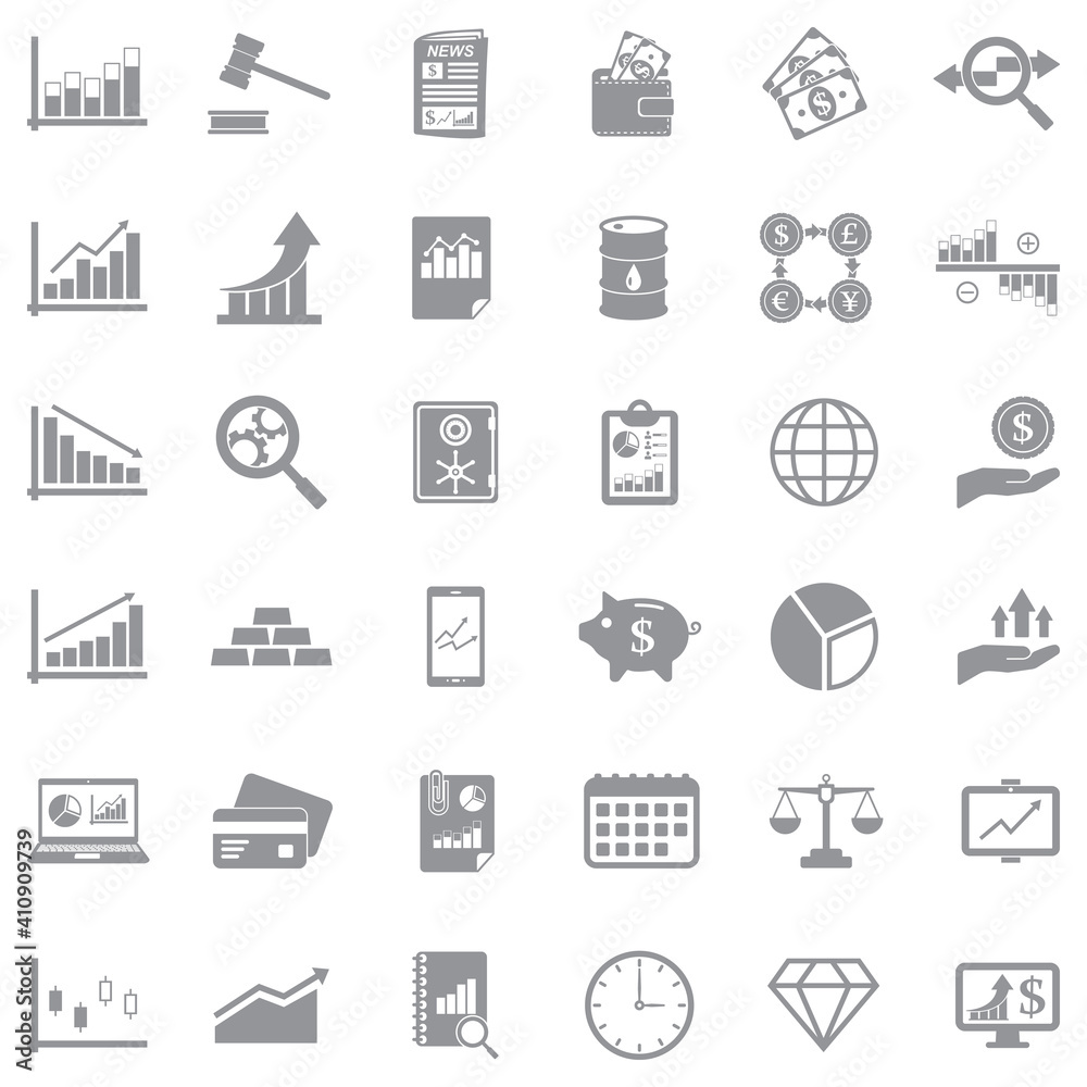 Stock Market Icons. Gray Flat Design. Vector Illustration. Stock Market Icons. Gray Flat Design. Vector Illustration.