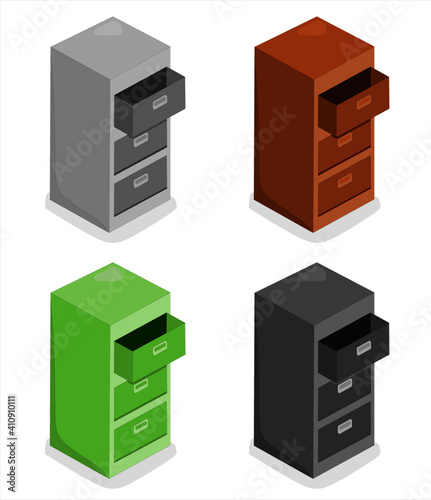 Vector illustration set of 3d filing cabinet for storing documents