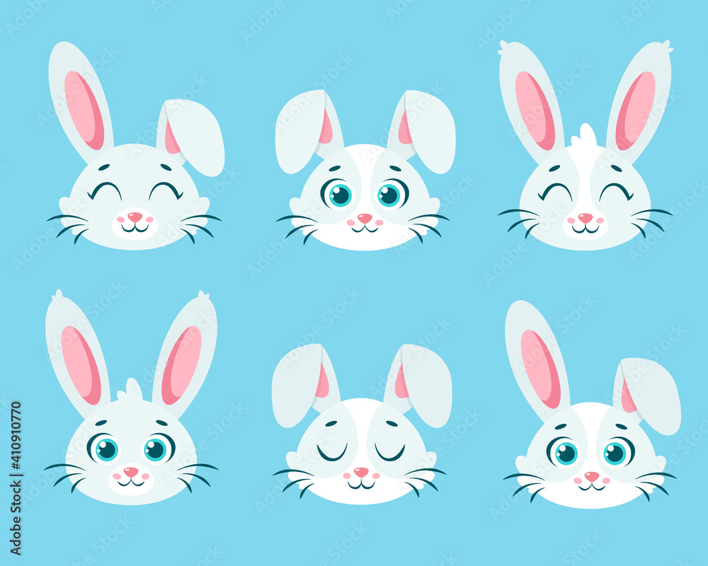 Fototapeta premium Cute bunnies collection. White rabbits. Vector illustration