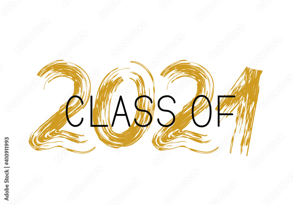 Class of 2021 lettering with dry brush stroke isolated on white. Congratulations to graduates typography poster. Easy to edit vector template for greeting card, banner, label, t-shirt, etc Class of 2021 lettering with dry brush stroke isolated on white. Congratulations to graduates typography poster. Easy to edit vector template for greeting card, banner, label, t-shirt, etc
