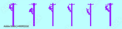 set of lineman cartoon icon design template with various models. vector illustration isolated on blue background