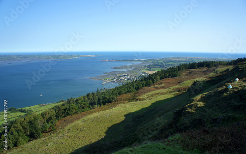 View of the Irish Sea and the entrance to Carlingford Lough from the coastal hills.Ireland.