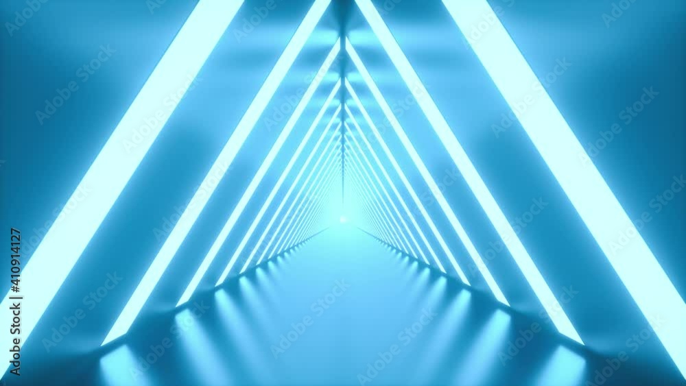 4K Video animation. Loop video of a tunnel with bright lights on the laterals. Futuristic concept.