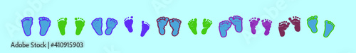 set of baby foot prints modern cartoon icon design template with various models. vector illustration isolated on blue background