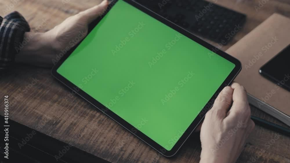 Digital tablet with green chroma key screen