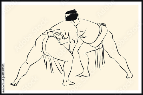 Sumo wrestler sketch. Vector poster. Living room poster, wall decoration poster