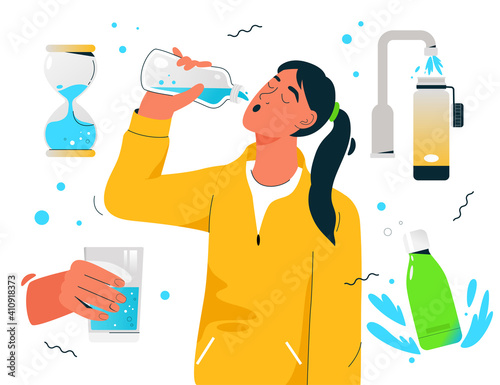 Sporty thirsty woman drinks clean water
