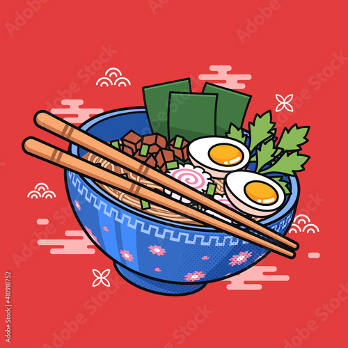 Japanese Ramen with eggs toppings (ID: 410918752)