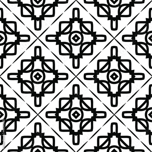 Geometric vector pattern with triangular elements. Seamless abstract ornament for wallpapers and backgrounds. Black and white colors.