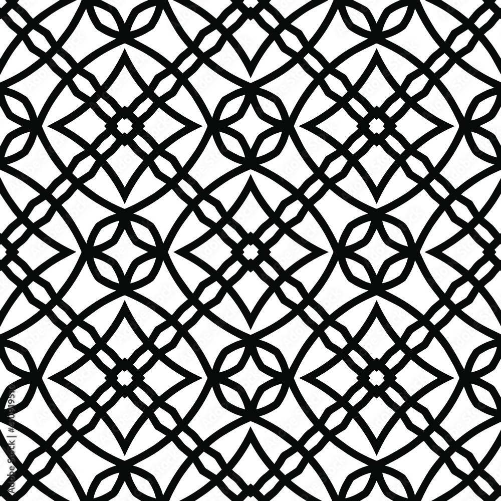 Fototapeta premium Geometric vector pattern with triangular elements. Seamless abstract ornament for wallpapers and backgrounds. Black and white colors.