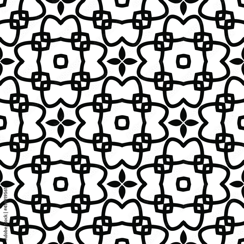 Fototapeta premium Geometric vector pattern with triangular elements. Seamless abstract ornament for wallpapers and backgrounds. Black and white colors.