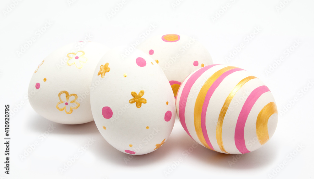 Colorful perfect handmade painted easter eggs isolated on a white background