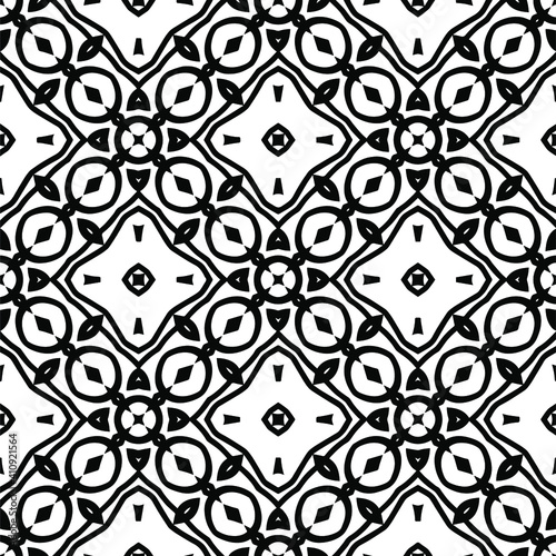Geometric vector pattern with triangular elements. Seamless abstract ornament for wallpapers and backgrounds. Black and white colors.