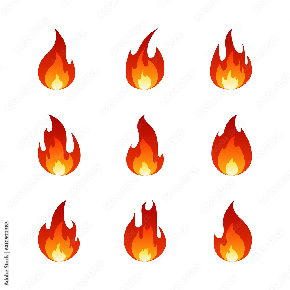 Fire flame cartoon set. Collection of hot flaming element. Vector flat illustration Fire flame cartoon set. Collection of hot flaming element. Vector flat illustration