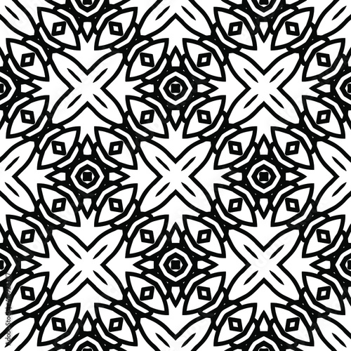 Geometric vector pattern with triangular elements. Seamless abstract ornament for wallpapers and backgrounds. Black and white colors.