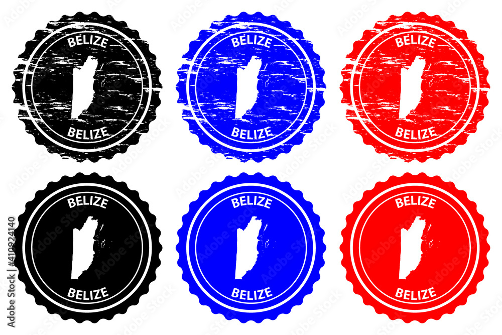 Belize - rubber stamp - vector, Belize map pattern - sticker - black, blue and red Belize - rubber stamp - vector, Belize map pattern - sticker - black, blue and red