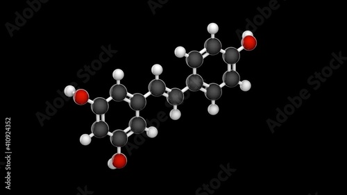 Molecular structure of resveratrol - antioxidant and potential chemopreventive activities. C14H12O3. Seamless loop. 3D render. RGB + Alpha (Transparent) channel. photo