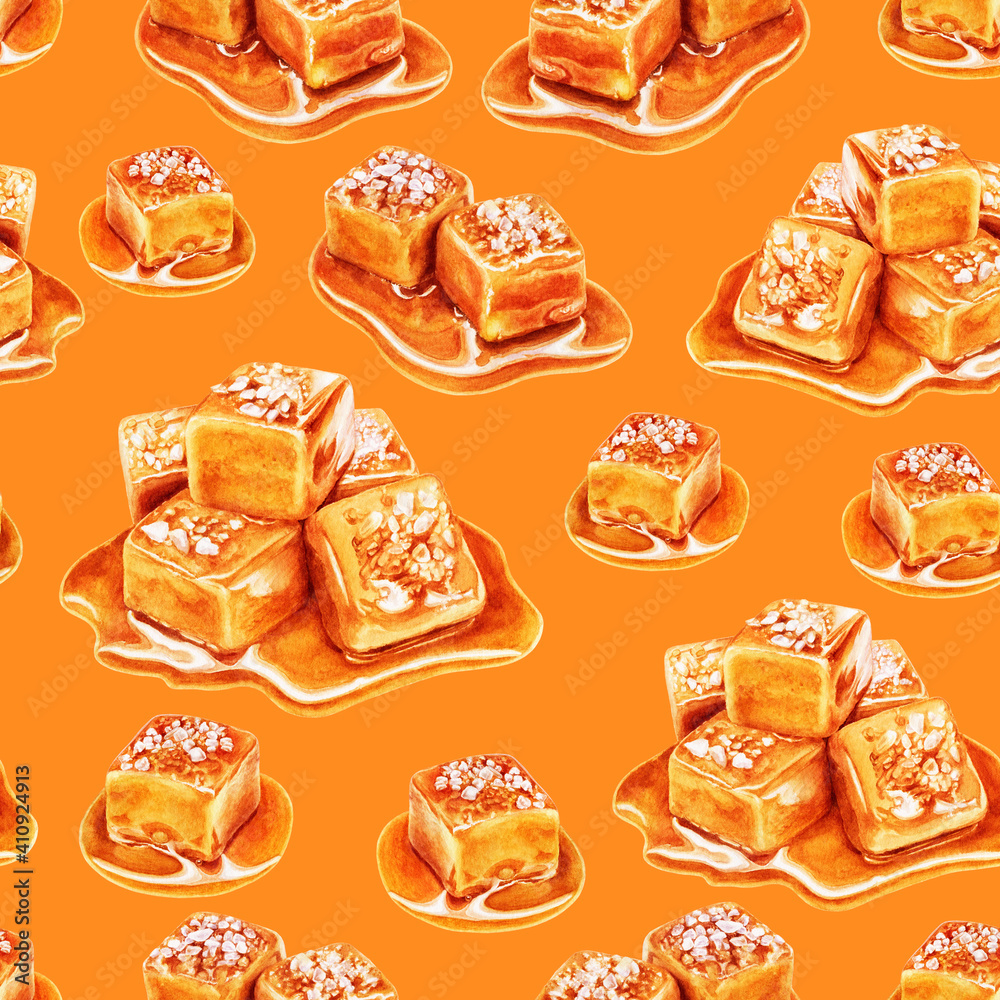 Watercolor seamless pattern salted caramel on a color background.