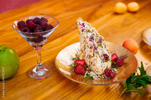 dessert with berries on a decorated table
