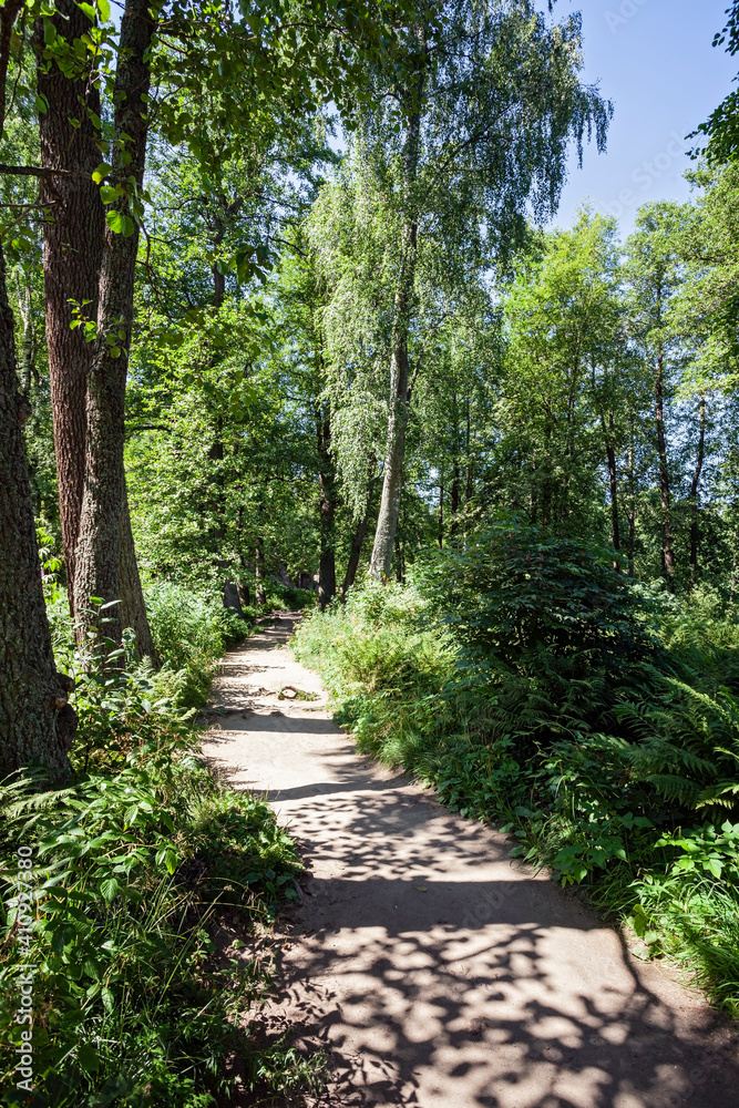 path in Monrepos Park in Vyborg, Russia path in Monrepos Park in Vyborg, Russia