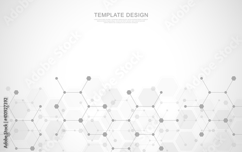 Abstract background of hexagons pattern and chemical engineering, genetic research, molecular structure. Vector illustration for innovation technology concept, science, healthcare, and medicine design