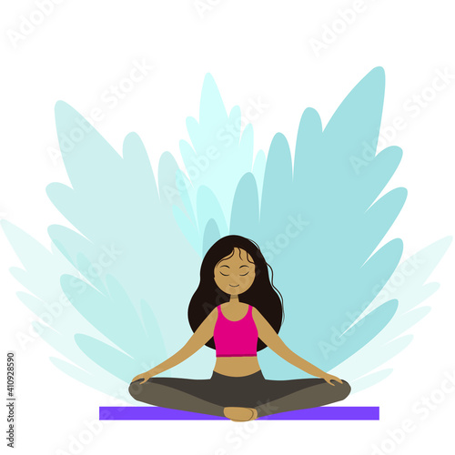 girl in yoga pose sitting on the mat