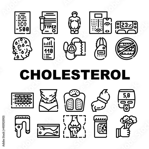 Cholesterol Overweight Collection Icons Set Vector flat