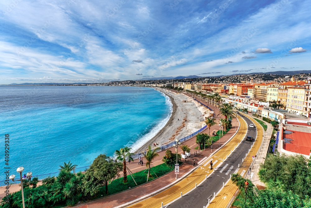 aerial view of the beach in Nice, France