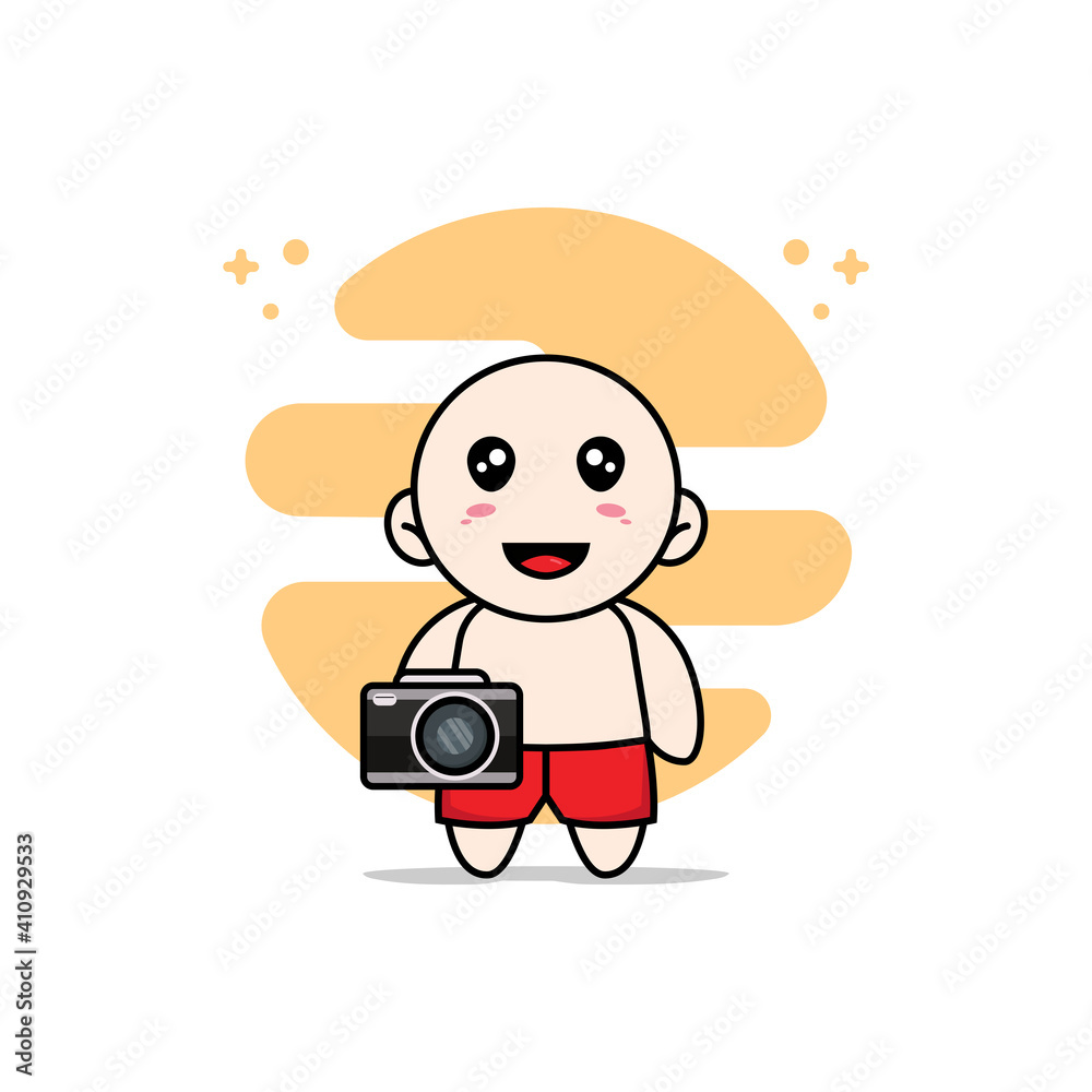 Cute kids character holding a camera.