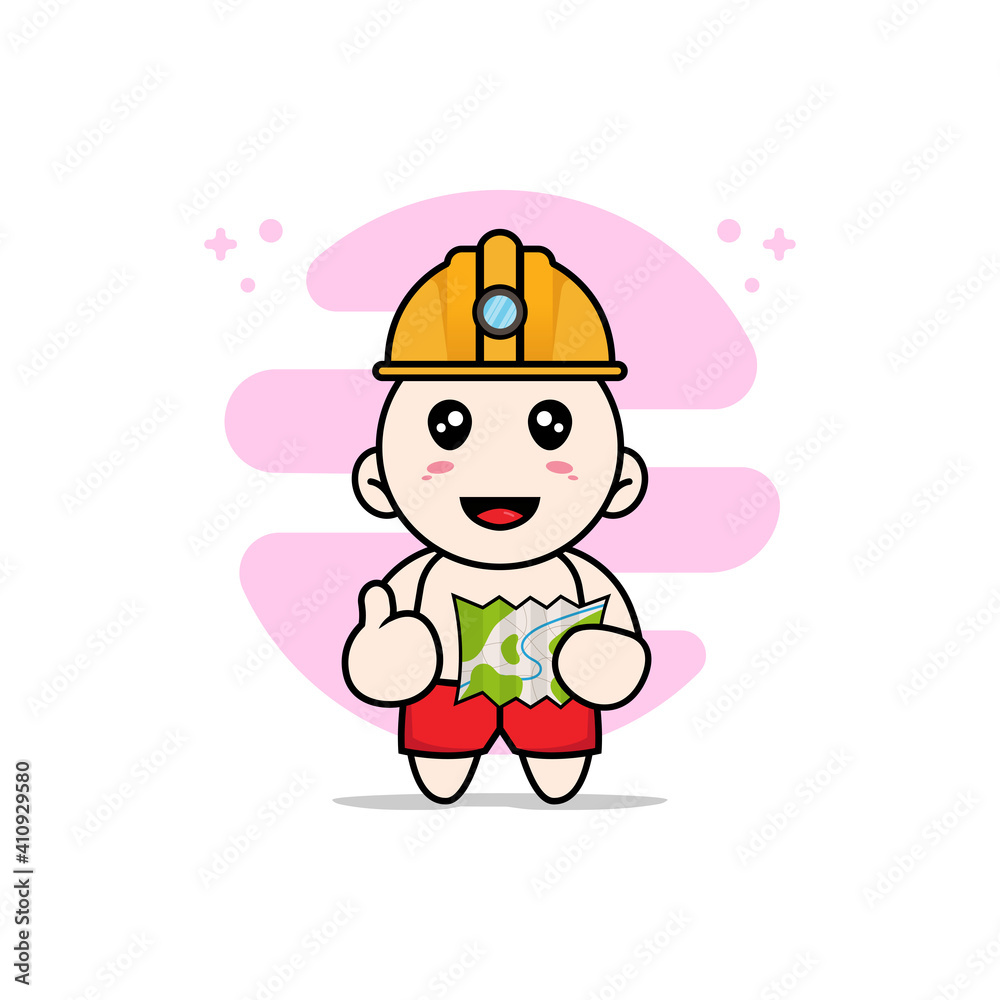Cute kids character wearing construction worker costumes.